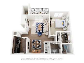 The Cedar Floor Plan  1 Bed 1 Bath 668 Sq. Ft. Floor Plan at Wilson Crossing, Cedar Hill, TX, 75104
