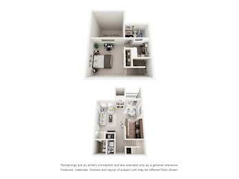 Palm 1 Bed 1.5 Bath 812 Sq. Ft. Floor Plans at Woodland Hills, Irving, TX, 75062