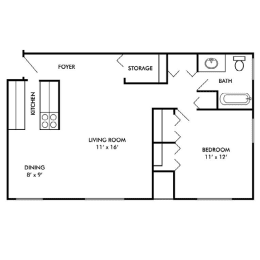 The Maxwell's one bedroom apartment floor plan