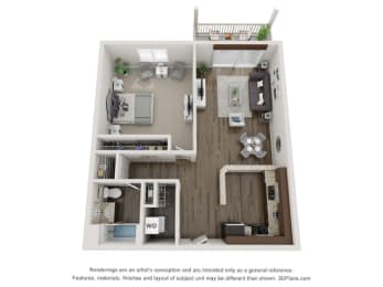Aria One Bed One Bath Floor Plan at Valley Creek Apartments , Woodbury
