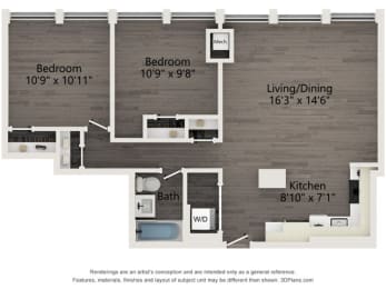 B1 two bedroom apartment floor plan at Atrio