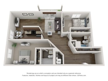 Bolero Two Bed Two Bath Floor Plan at Valley Creek Apartments , Woodbury, MN, 55125