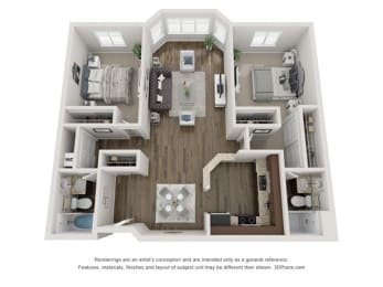 Bordeaux Two Bed Two Bath Floor Plan at Valley Creek Apartments , Woodbury, MN