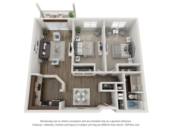 Brio Two Bed One Bath Floor Plan at Valley Creek Apartments , Minnesota, 55125