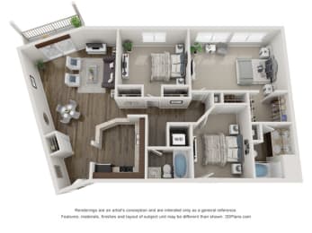 Cabernet Three Bed Two Bath Floor Plan at Valley Creek Apartments , Woodbury