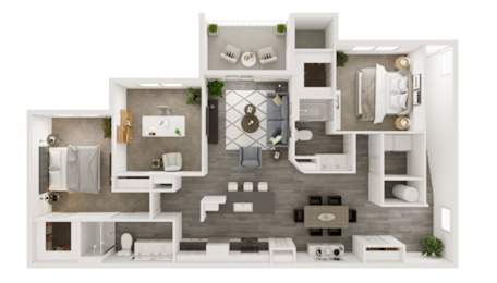 A floor plan of a small apartment with a kitchen, living room, and bathroom.