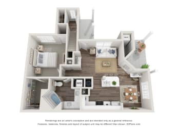 Farmington Lakes one bedroom apartment Dogwood floor plan