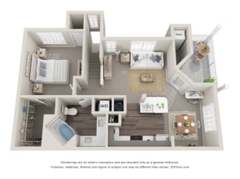 Farmington Lakes one bedroom apartment Dogwood II floor plan