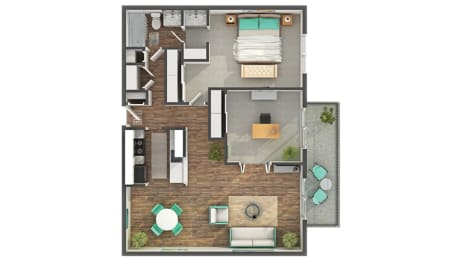 The Bennington's Eight 72 Den floor plan of a one bedroom apartment in Bensenville, IL