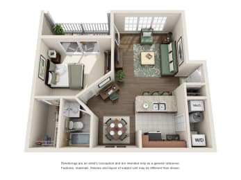 Saxony floor plan of a one bedroom apartment at Green Trails in Lisle, IL