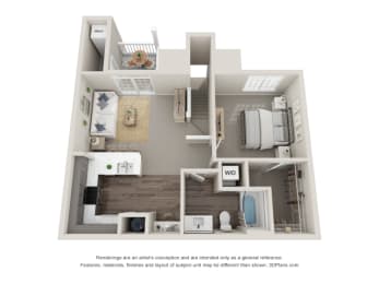 Farmington Lakes one bedroom apartment Hawthorn II floor plan