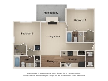 a floor plan of a unit with a bedroom and a living room