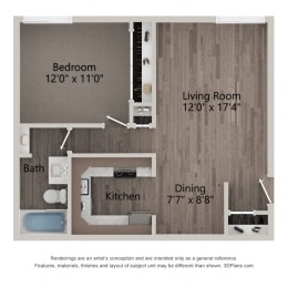 Willow Crossing's Daisy one bedroom floor plan