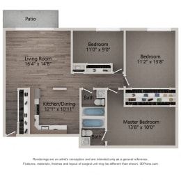 Willow Crossing's Primrose three bedroom apartment floor plan