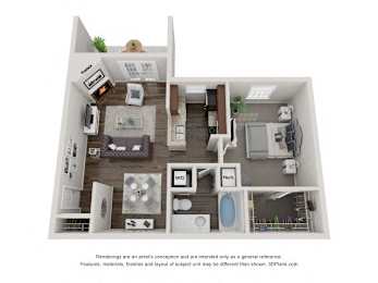 1Bd1Ba IVY Floor Plan at Brookdale on the Park, Naperville, IL, 60563