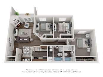 3Bd2Ba BIRCH Floor Plan at Brookdale on the Park, Naperville, IL, 60563