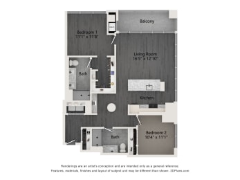 this is a 3d floor plan of a 2100 sq ft