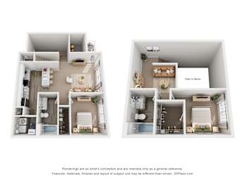 A diagram showing two different layouts for a small apartment.
