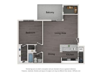 The Addison at Southfield A1 one bedroom apartment floor plan