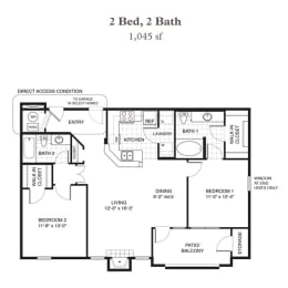 a floor plan of two bed two baths and a closet