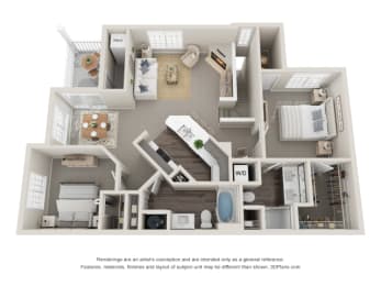 Farmington Lakes two bedroom apartment Willow II floor plan
