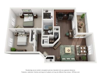 Windbrooke Crossing's Laurel floor plan of a two bedroom apartment