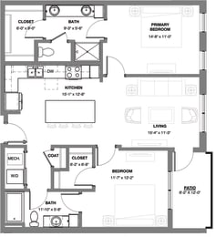 Canyon two bedroom apartment floor plan