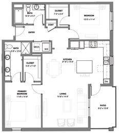 Prairie two bedroom apartment floor plan