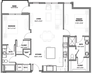 Timber two bedroom apartment floor plan