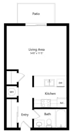 Floor Plan  the studio Cass floorplan at the Fountain Glen Apartments in North Lincoln, NE