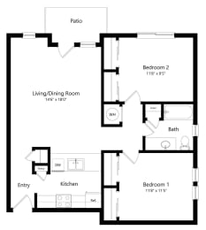 Floor Plan  the 2-bedroom Cedar floorplan at the Fountain Glen Apartments in North Lincoln, NE