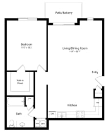 Floor Plan  the 1-bedroom Douglas floorplan at the Fountain Glen Apartments in North Lincoln, NE