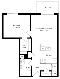Floor Plan  the 1-bedroom Frontier floorplan at the Fountain Glen Apartments in North Lincoln, NE