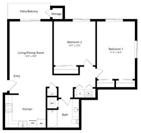Floor Plan  the 2-bedroom Jefferson floorplan at the Fountain Glen Apartments in North Lincoln, NE
