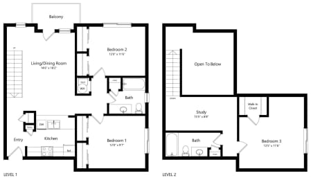 Floor Plan  the 3-bedroom Merrick floorplan at the Fountain Glen Apartments in North Lincoln, NE