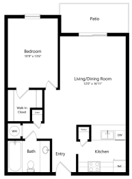 Floor Plan  the 1-bedroom Otoe floorplan at the Fountain Glen Apartments in North Lincoln, NE