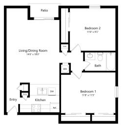 Floor Plan  the 2-bedroom Platte floorplan at the Fountain Glen Apartments in North Lincoln, NE