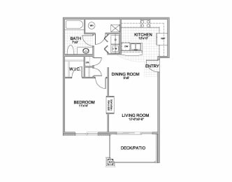 Floor Plan  the 1-bedroom Aura flat floorplan at Grand Legacy in West Omaha, NE