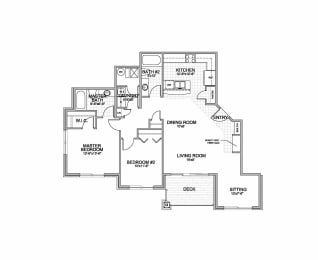 Floor Plan  the 2-bedroom Alcove flat floorplan at Grand Legacy in West Omaha, NE