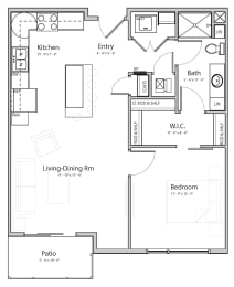 Floor Plan  Bliss (B1-1) one bedroom one bathroom at Haven at Uptown