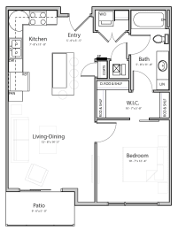 Floor Plan  Bliss (B1-2) one bedroom one bathroom at Haven at Uptown