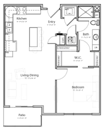 Floor Plan  Bliss (B1-3) one bedroom one bathroom at Haven at Uptown