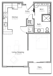 Floor Plan  Element (A4.1) studio one bathroom at Haven at Uptown