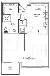 Floor Plan  Element (A4.2) studio one bathroom at Haven at Uptown