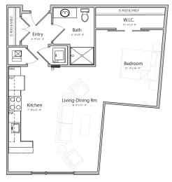 Floor Plan  Harbor (A3) studio one bathroom at Haven at Uptown