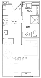 Floor Plan  Zen (A1.1) studio one bathroom at Haven at Uptown