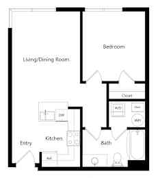 the one-bedroom Boston floor plan at Midtown Crossing Apartments in Omaha, NE