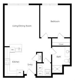 the one-bedroom Dallas floor plan at Midtown Crossing Apartments in Omaha, NE