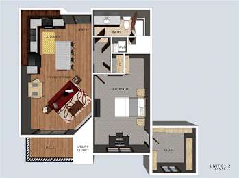 Floor Plan  Bedford II one bedroom one bathroom floor plan at The Flats at 84