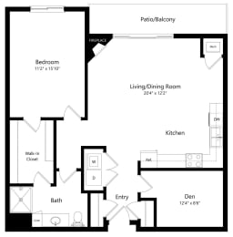 Floor Plan  floor plan of a 1 bedroom apartment with den